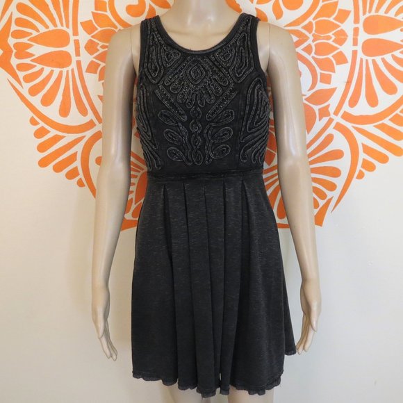 Free People Gray Sleeveless Embroidered Dress S - Picture 2 of 3